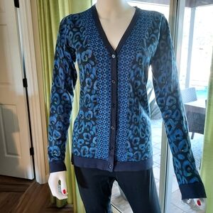 Isaac Mizrahi Blue Leopard Print Cardigan
